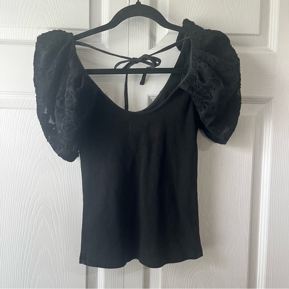 NWT Anthropologie Maeve Size XXS Draped-Sleeve Top Black - Picture 4 of 4